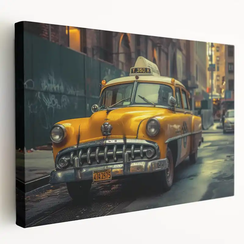 Vintage Yellow Taxi in NYC Street - Classic New York Taxi Wall Art Print Warranty Included