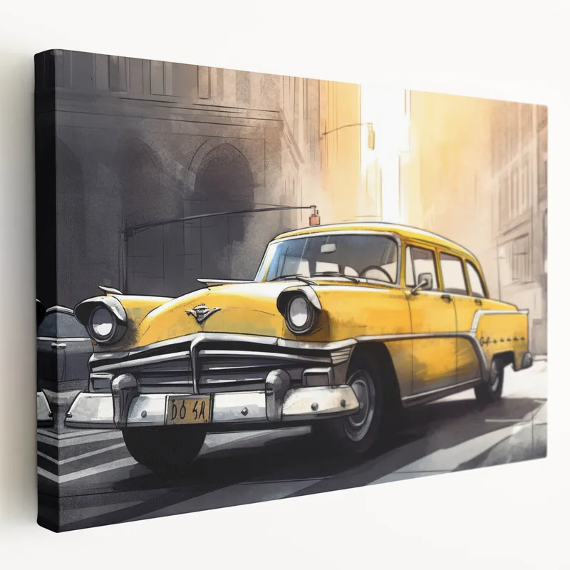 Weekend Sale Retro Yellow Taxi Illustration - Vintage NYC Taxi Wall Art Print