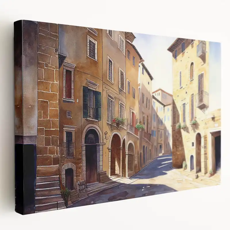 Deal Warm Italian Street Scene - Urban Watercolor Landscape Art Print