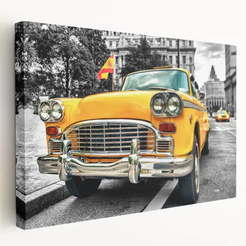 conic Yellow Taxi Cab Art - Vintage New York Taxi Canvas Wall Print Seasonal Sale