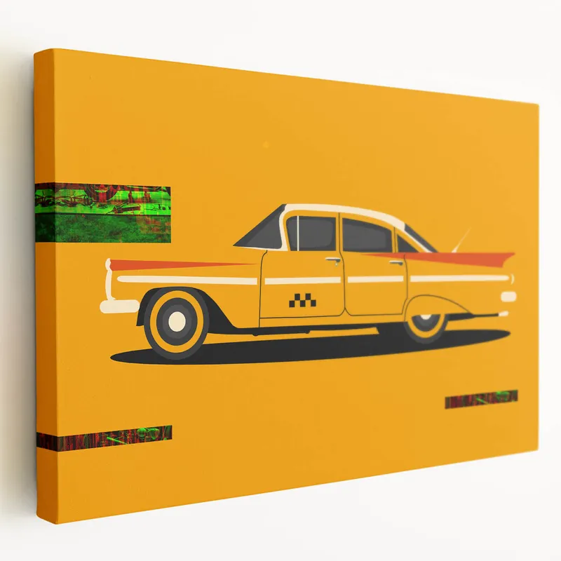 Retro Taxi Car Wall Art - Vibrant Yellow Classic Car Canvas Print Bargain