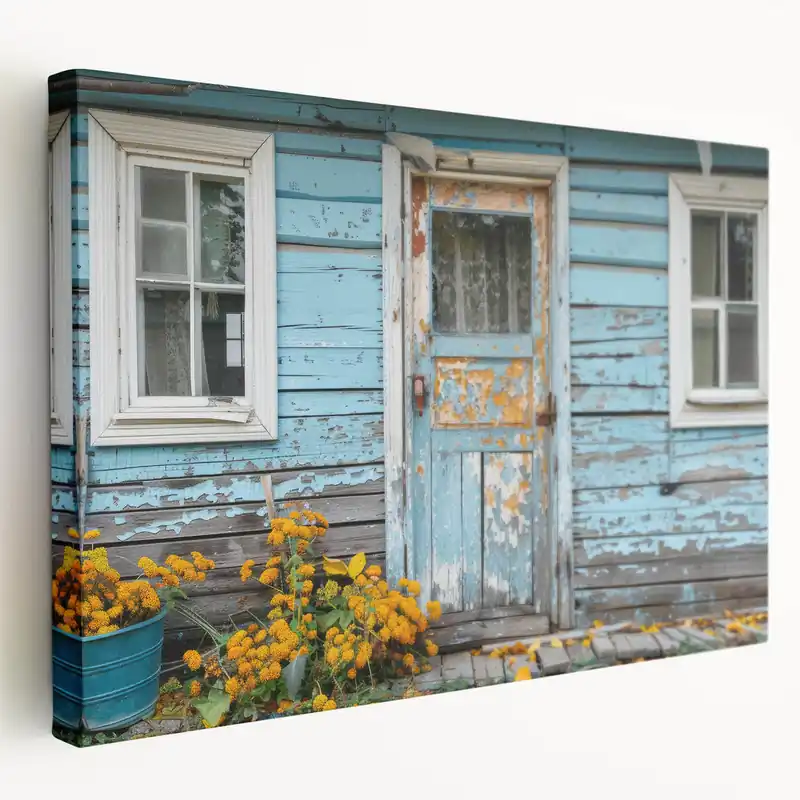 Weathered Blue Cottage Door Wall Art - Rustic Vintage Canvas Print One Day Deal
