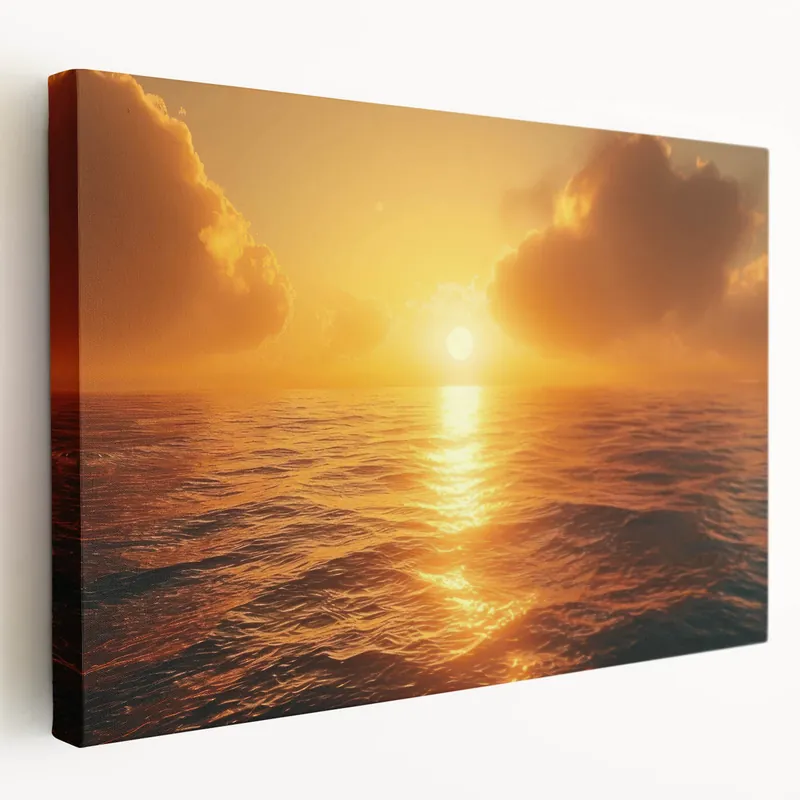 Golden Horizon Seascape Art - Vibrant Sunset Ocean Canvas Print Limited Offer