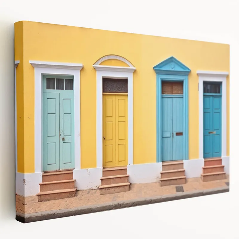 Colorful Door Wall Art - Bright Yellow and Blue Door Canvas Print Buy Direct
