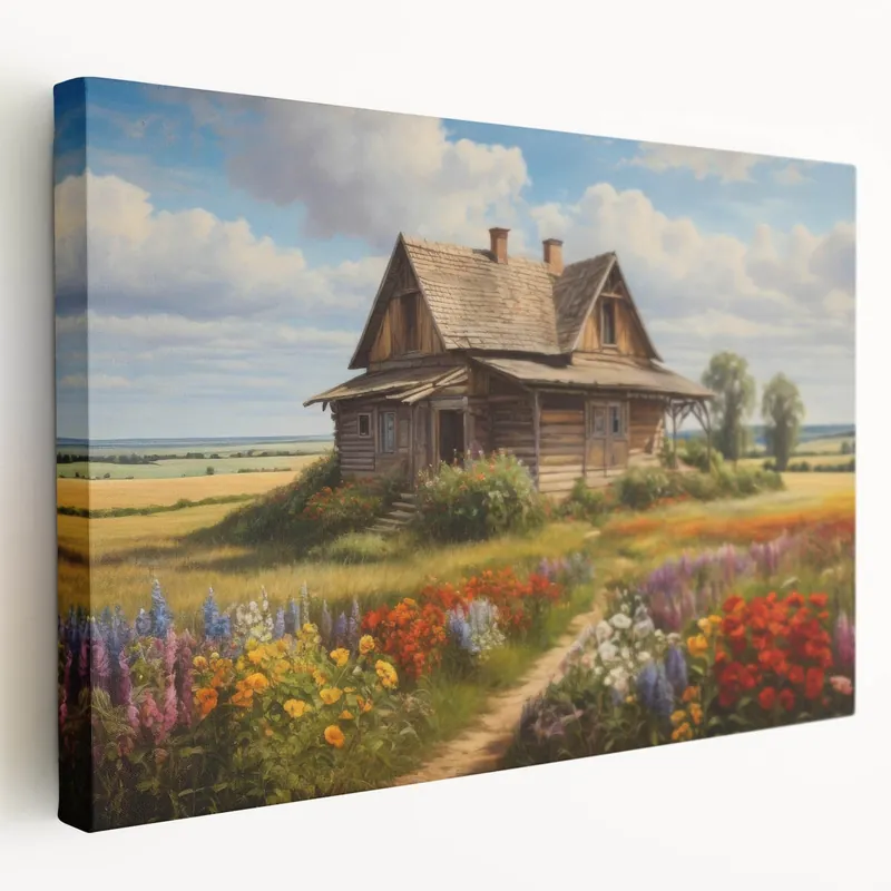 Rustic Cottage Wall Art - Vibrant Flower Garden in Countryside Canvas Worldwide Shipping