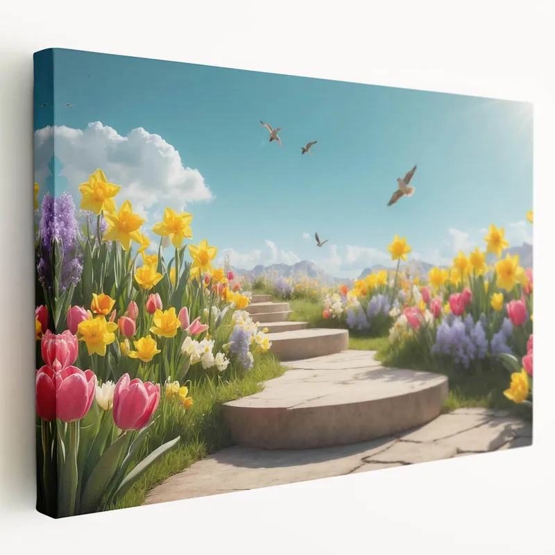 Weekend Sale Sunny Garden Path Wall Art - Vibrant Floral Landscape Canvas Print