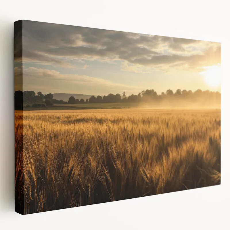 Fresh Stock Fields Landscape Acrylic Prints - Golden Sunrise Over Wheat Fields
