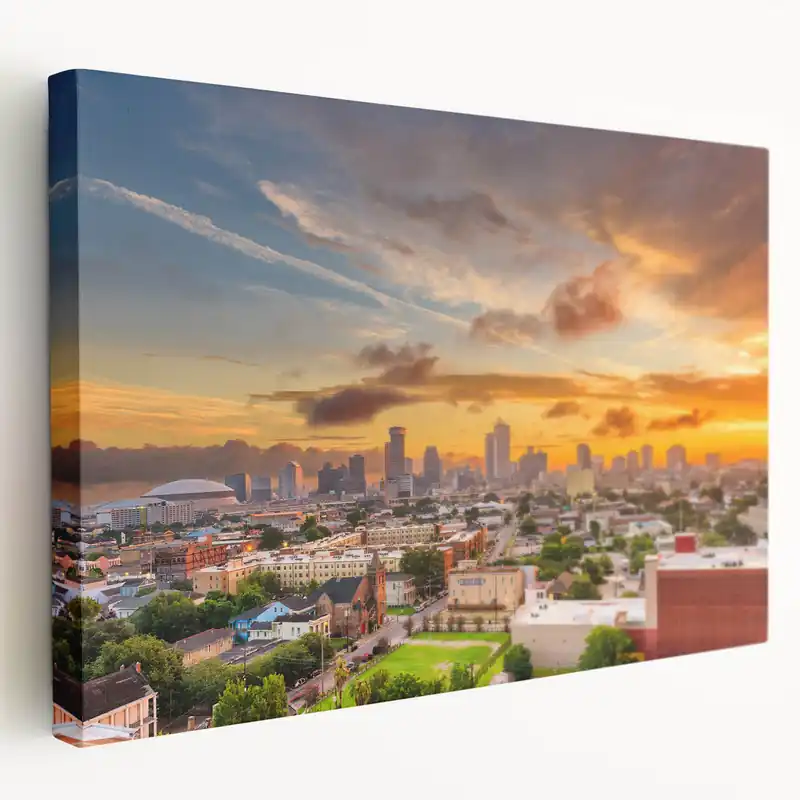Free Delivery New Orleans Skyline Wall Art - Golden Sunrise Cityscape Photography Print