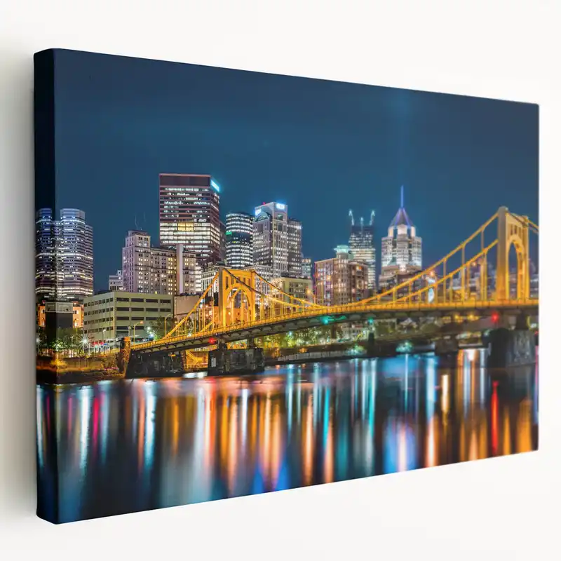 Pittsburgh Skyline Wall Art | Iconic Bridge and City Lights Photography Shop Now