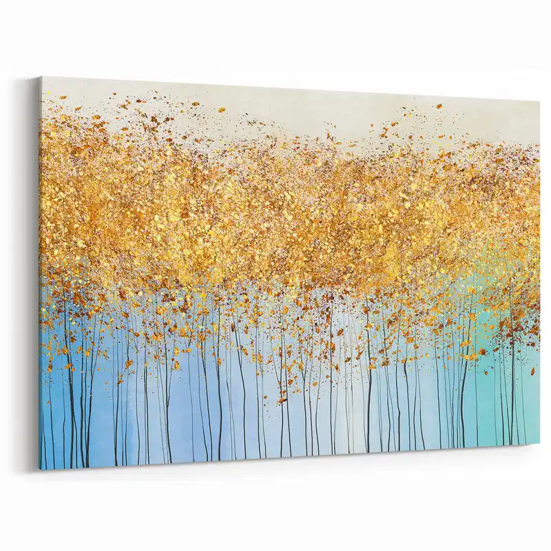 Golden Rain Abstract Floral Canvas - Contemporary Wall Art Factory Price