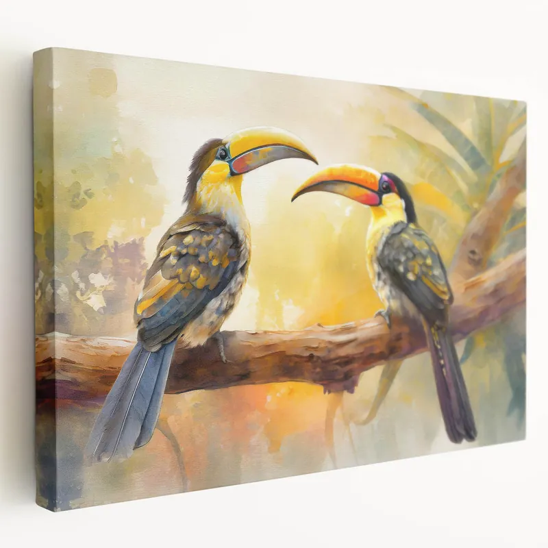 Warm Tropical Bird Pair Wall Art - Soft Tones and Nature Decor Limited Edition