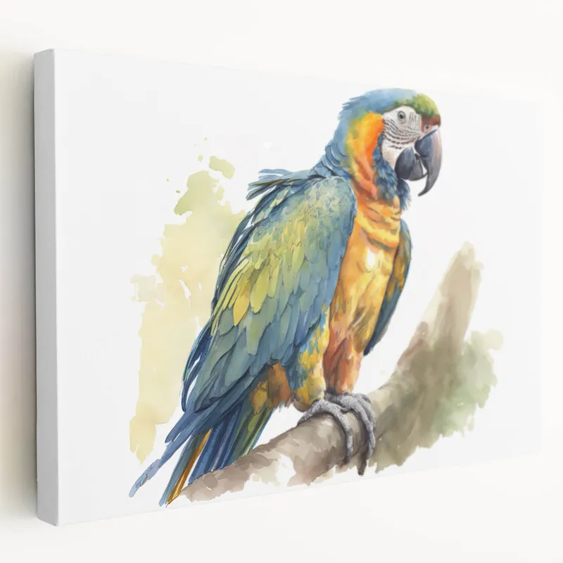 Worldwide Shipping Watercolor Parrot Wall Art - Blue and Yellow Parrot Canvas Print