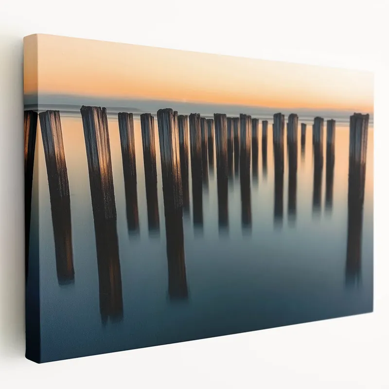 Brand New Silent Pier Remnants – Dynamic Coastal Abstract Motion Wall Art