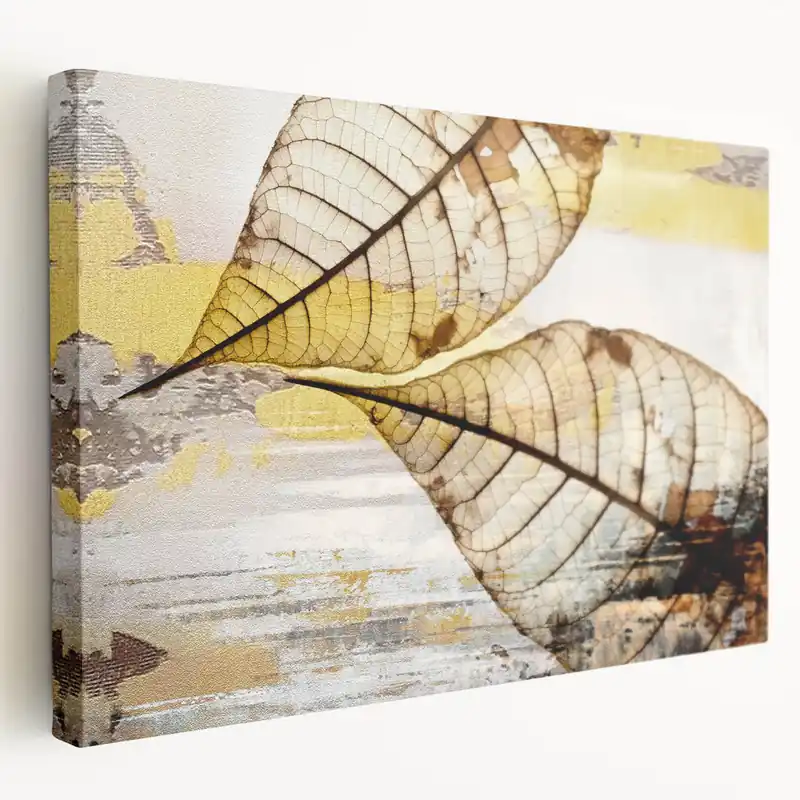 Translucent Golden Leaves Abstract Art - Modern Brush Strokes Canvas Fresh Stock