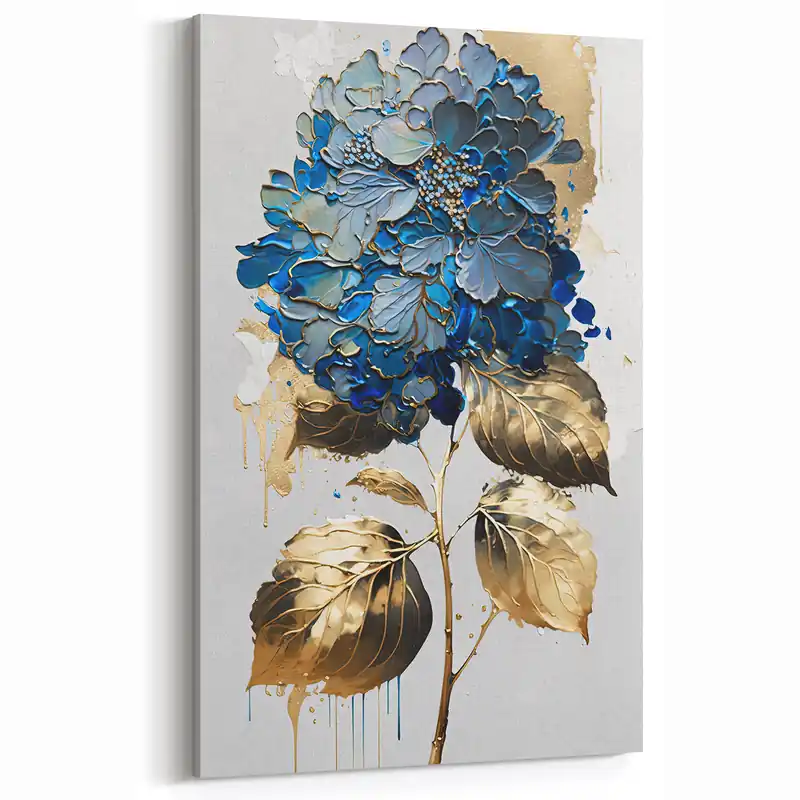 Modern Floral Abstract Wall Art - Blue & Gold Botanical Canvas Hot Picks