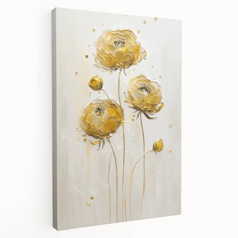 Best Seller Golden Bloom Minimalist - Modern Living Room Canvas Wall Art