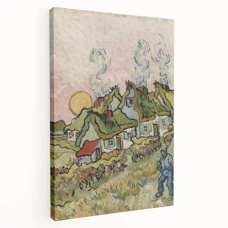 Secure Checkout Impressionist Village Wall Art - Van Gogh's Vibrant Houses and Figure Print