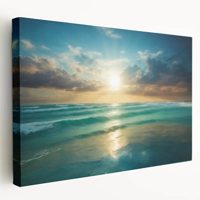 Beach-Themed Art – Sunlit Ocean Waves Coastal Wall Art for Nautical Décor Mega Sale