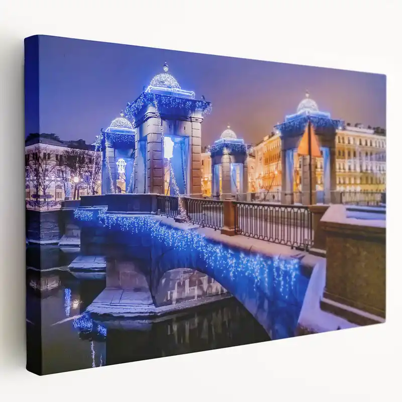 St. Petersburg Wall Art - Illuminated Bridge Winter Night Modern