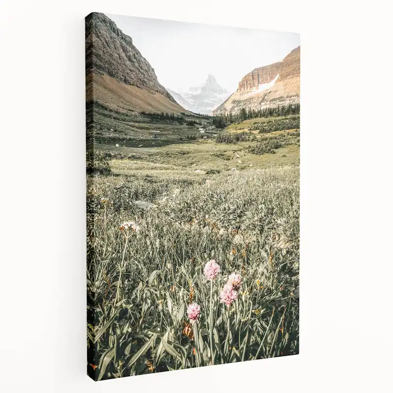 Don’t Miss Out Rustic Farmhouse Wall Art - Serene Mountain Valley with Wildflowers