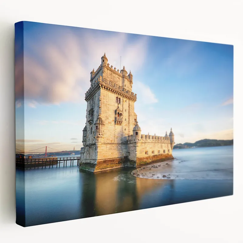 Sale Portugal Landscape Art - Belém Tower on the Tagus River at Sunset