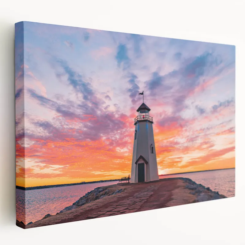 Trusted Brand Oklahoma Landscape Art - Lake Hefner Lighthouse at Sunset Canvas Print