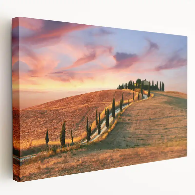 Tuscan Countryside Canvas – Sunset Over Rolling Hills Print New Release
