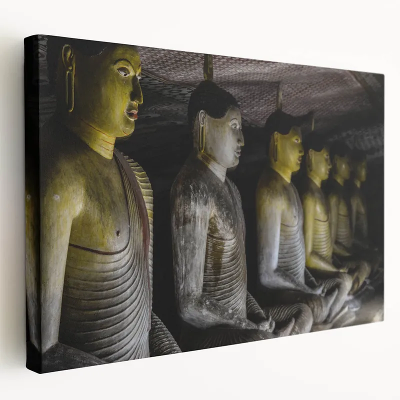 Sri Lanka Artworks - Ancient Buddha Statues in Cave Temple Canvas Print Best Seller
