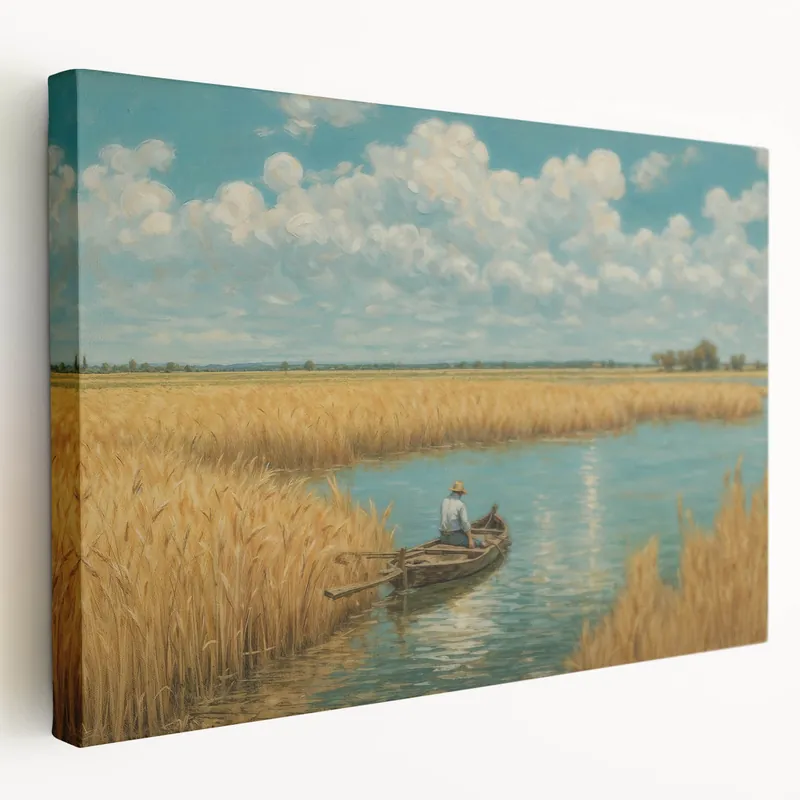 Tranquil Rowboat in Golden Fields - Peaceful Coastal Wall Art Print Must Have