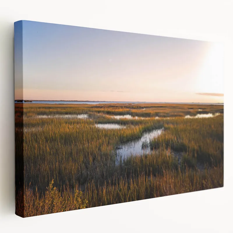 Worldwide Shipping Golden Marshland Wall Art - Tranquil Sunset Over Wetland Scene