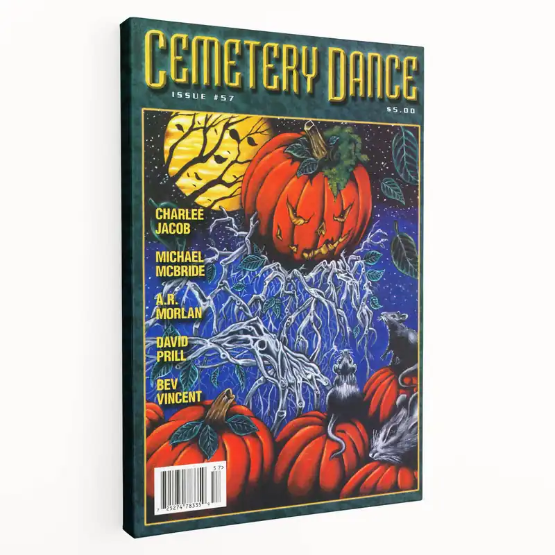 Vintage Cemetery Dance Cover Art – Halloween Pumpkin Retro Print Viral