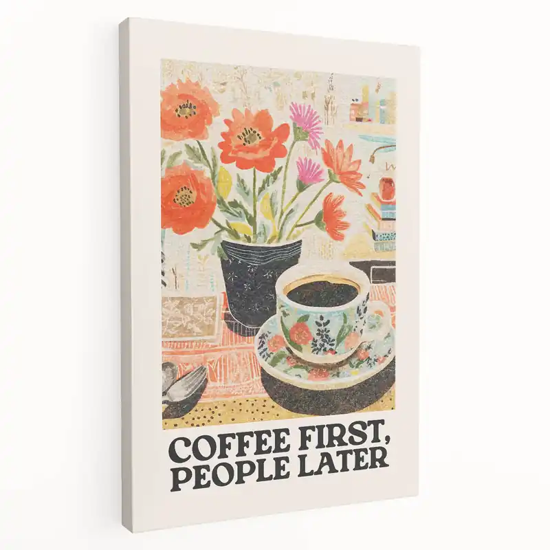 Wholesale Coffee First, People Later – Floral Coffee Wall Art for Kitchen & Café