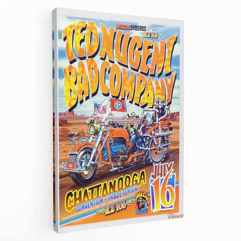 Ted Nugent & Bad Company Poster – Retro Motorcycle Wall Art Affordable