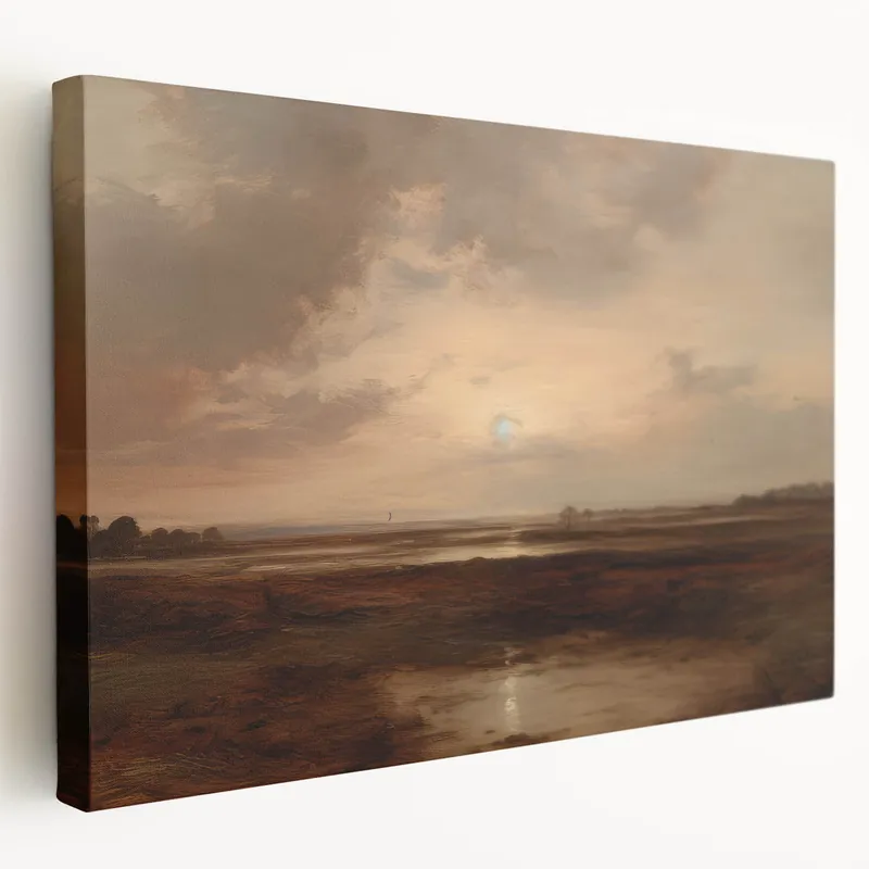 Vintage Landscape Art – Sunset Marshlands and Rustic Twilight Decor Free Delivery