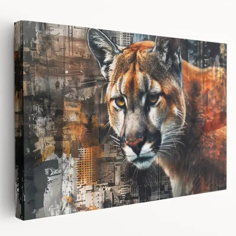 Buy Direct Urban Cougar Wall Art - Abstract Wildlife Canvas Print for Modern Decor