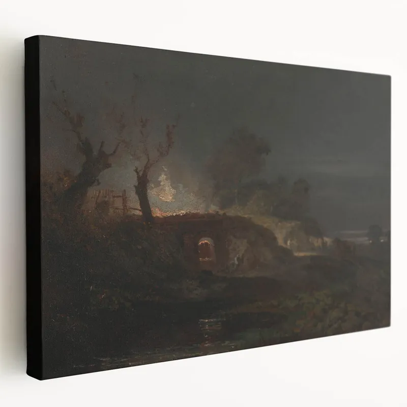 Hot Deal Romanticism Art: "Limekiln at Coalbrookdale" Landscape Canvas Print