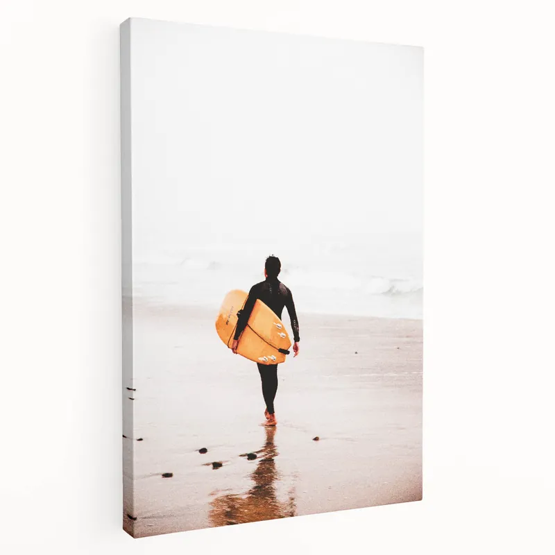 Today Only Beach Decor Prints – Surfer on Shore with Golden Surfboard