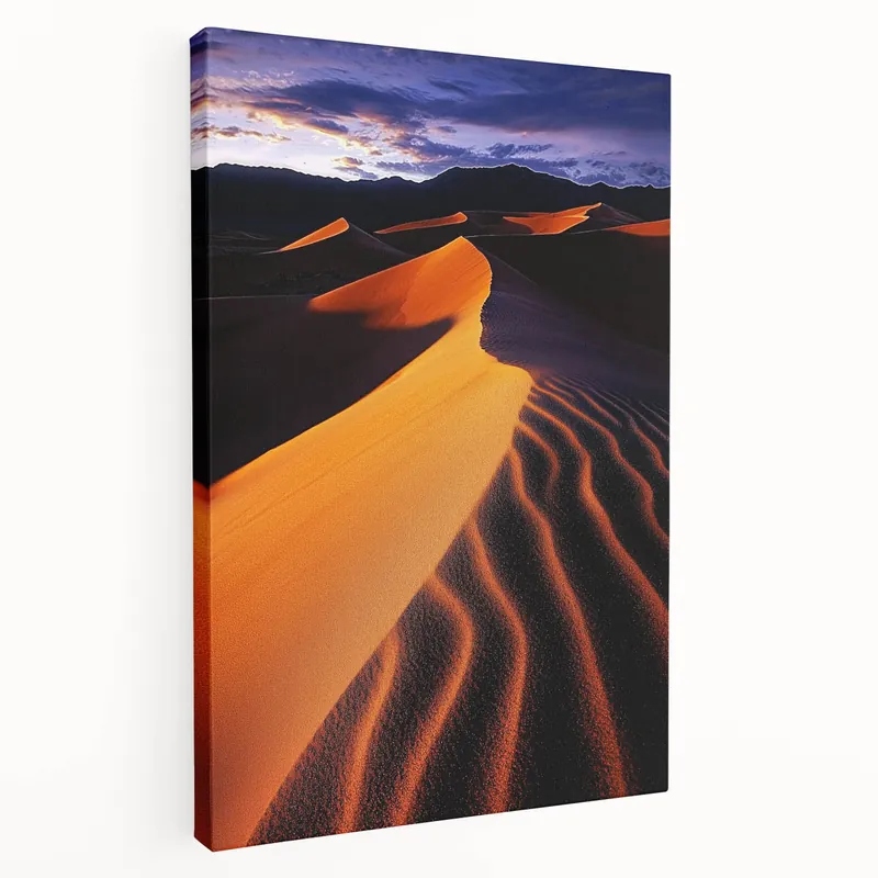 Exclusive Desert Landscape Art - Golden Sand Dunes at Sunset with Dramatic Skies