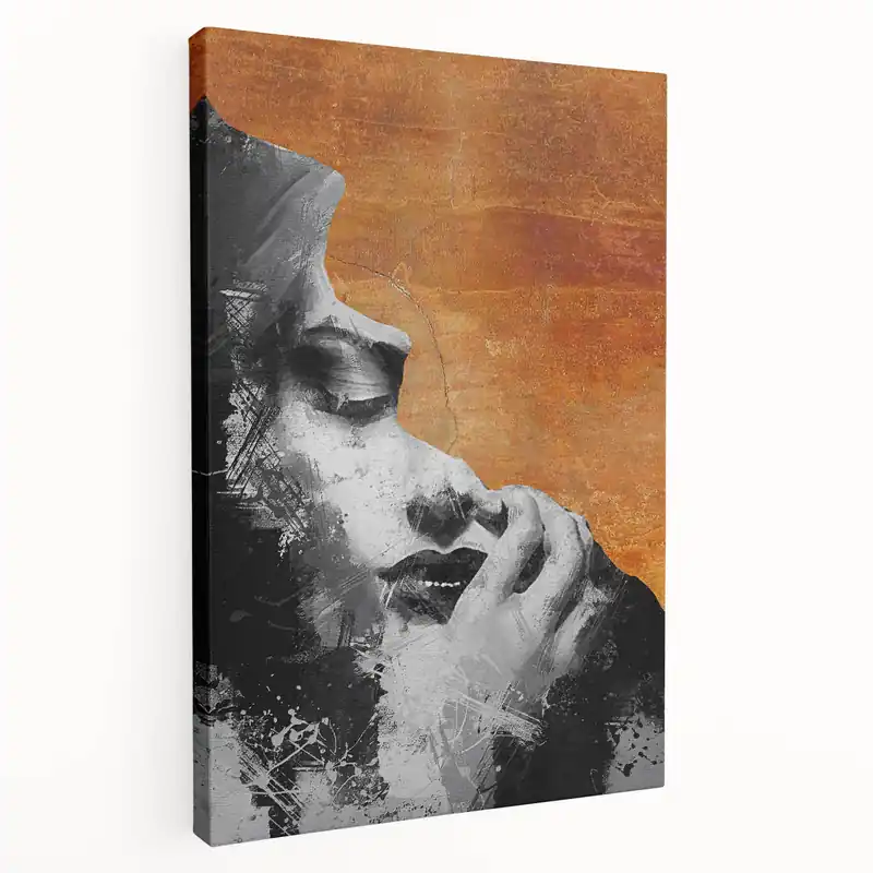 Fast Shipping Abstract Human Figures - Bold Orange and Gray Modern Wall Art