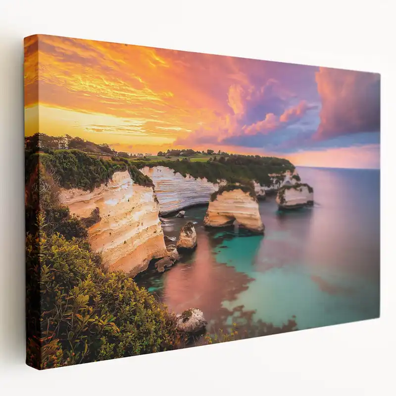Golden Sunset Cliffs Wall Art - Coastal Ocean Landscape Canvas Print Same Day Shipping