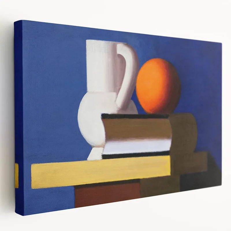 Modern Wall Art: Still Life with Jug, Orange, and Books in Bold Colors Limited Offer