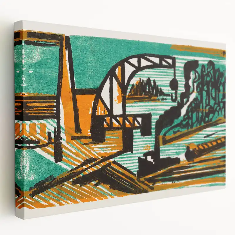 Order Now Expressionist Art - River Landscape with Crane and Barges by Ernst Ludwig Kirchner