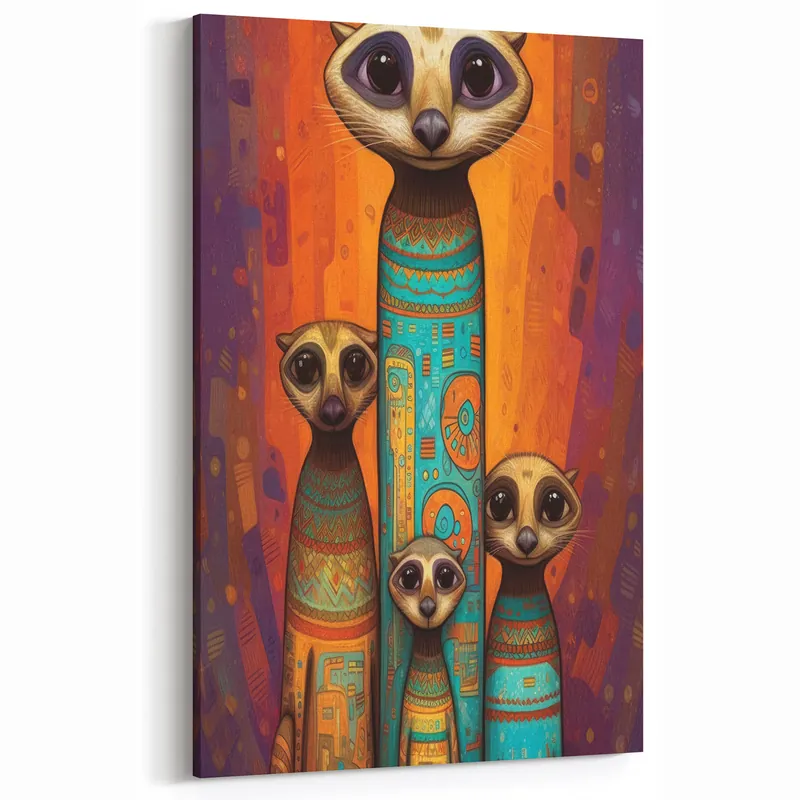 Professional Grade Vibrant Meerkat Family - Wildlife Painting Wall Art for Home Decor