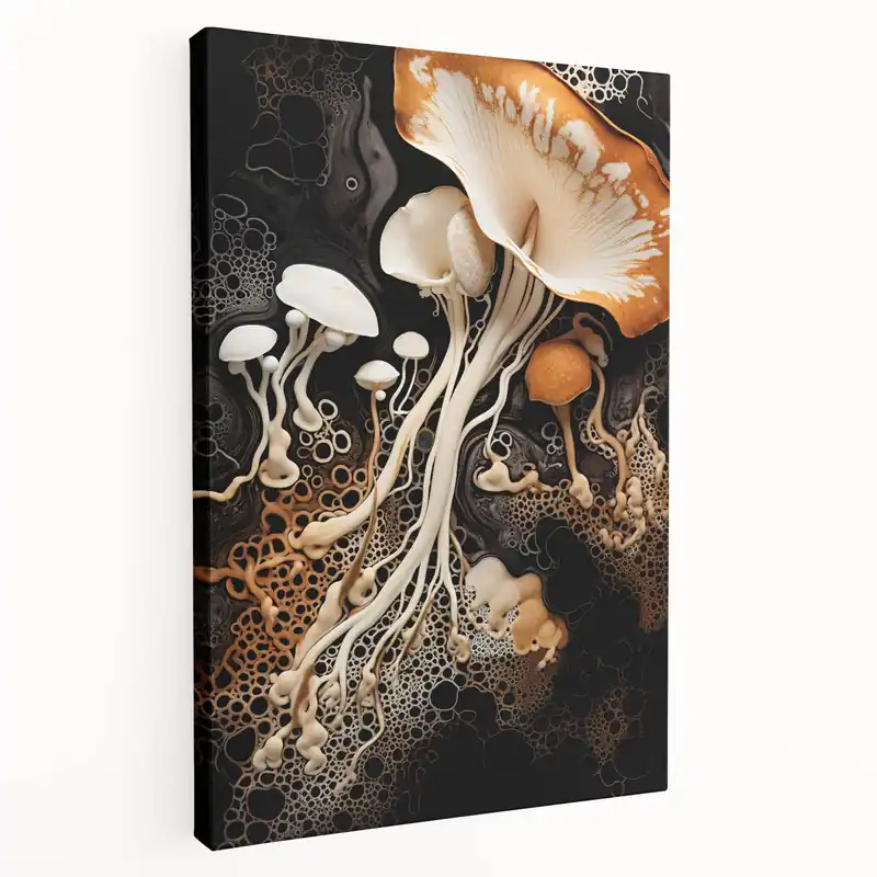 Graceful Mushroom Macro Wall Art – Organic Patterns and Warm Tones Brand New