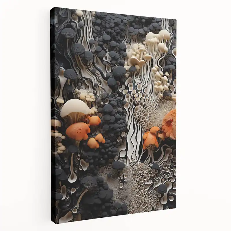 Vibrant Mushroom Macro Art – Cream and Orange Textured Wall Decor Print Final Sale