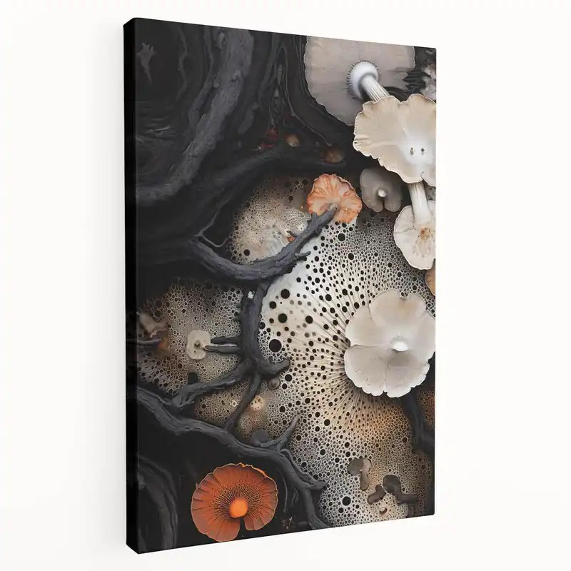 Twisted Branches and Mushroom Macro – Nature-Inspired Wall Art Print Certified