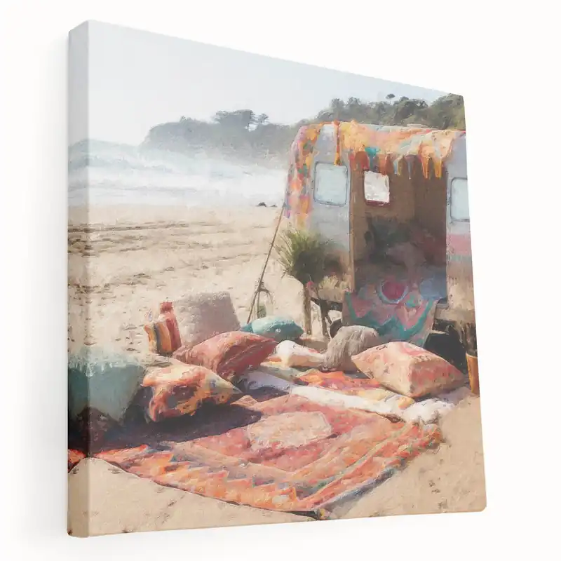Big Sale Vibrant Bohemian Beach Camper - Retro Caravan Wall Art