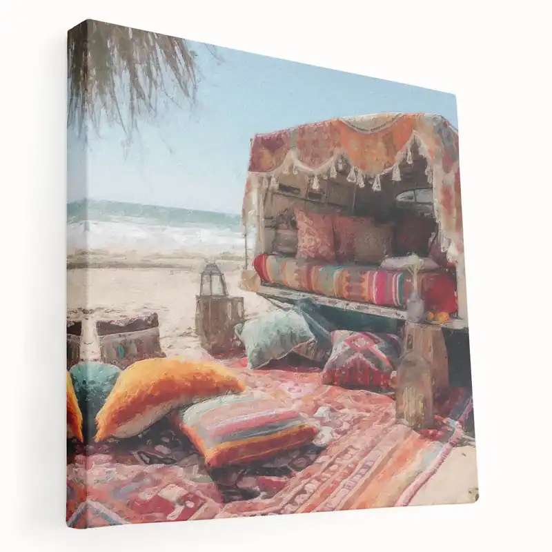 Free Returns Bright Bohemian Beach Caravan - Retro Camper Van Wall Art