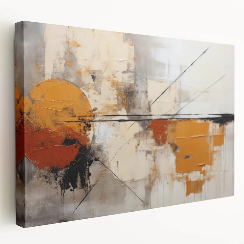 Save Now Abstract Strokes and Lines Art - Geometric Orange and Beige Canvas