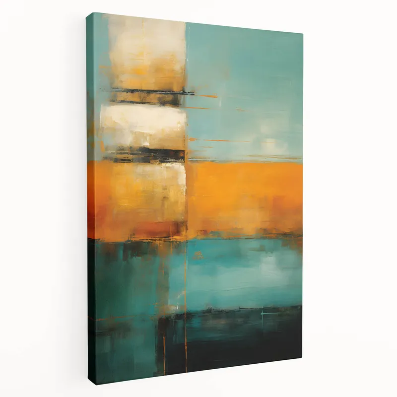 Holiday Sale Vibrant Abstract Strokes - Teal, Orange, and Beige Modern Wall Art